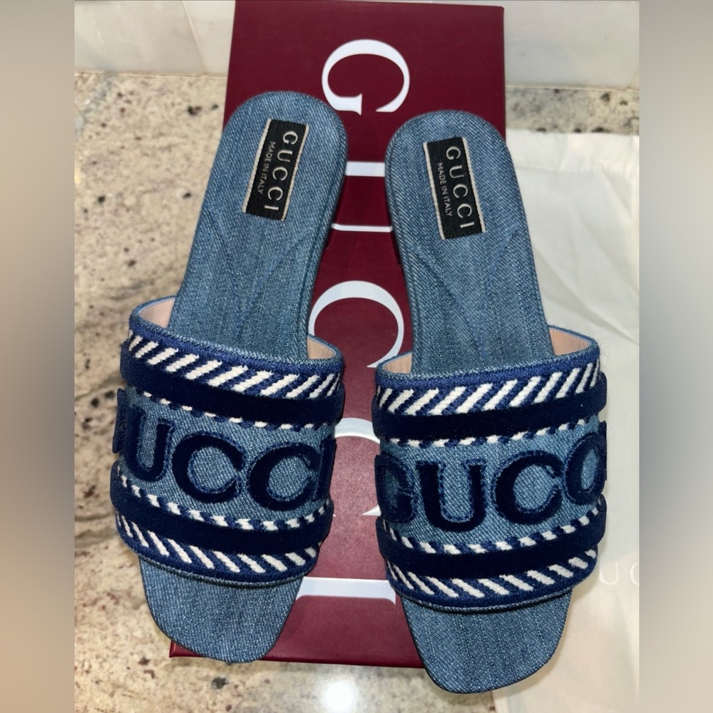 Authentic Gucci Jane Slide Sandal Denim Light Blue New 7 US 37 EU - Picture 8 of 11